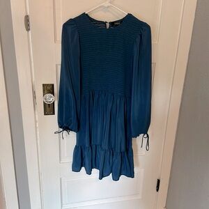 Blue Flowy dress with cute tie puffy sleeves